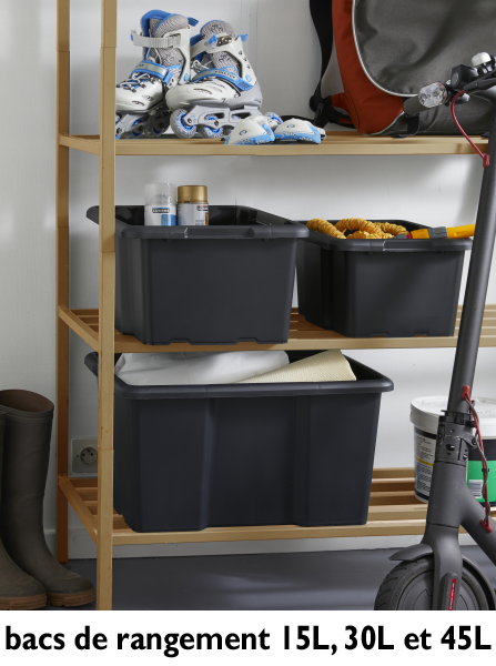 Bac rangement 45L noir L55,5xl39,5xH29,5 empilable/superposable - Zoom2